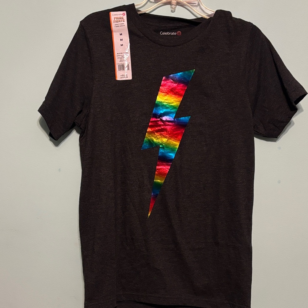 T-Shirt with Rainbow Lightning Bolt
